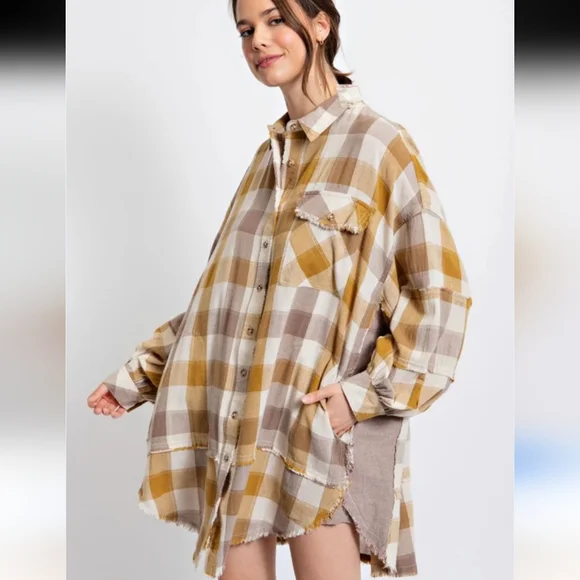 Easel Oversized Linen Blend Button Down T-shirt Dress - Picture 2 of 10